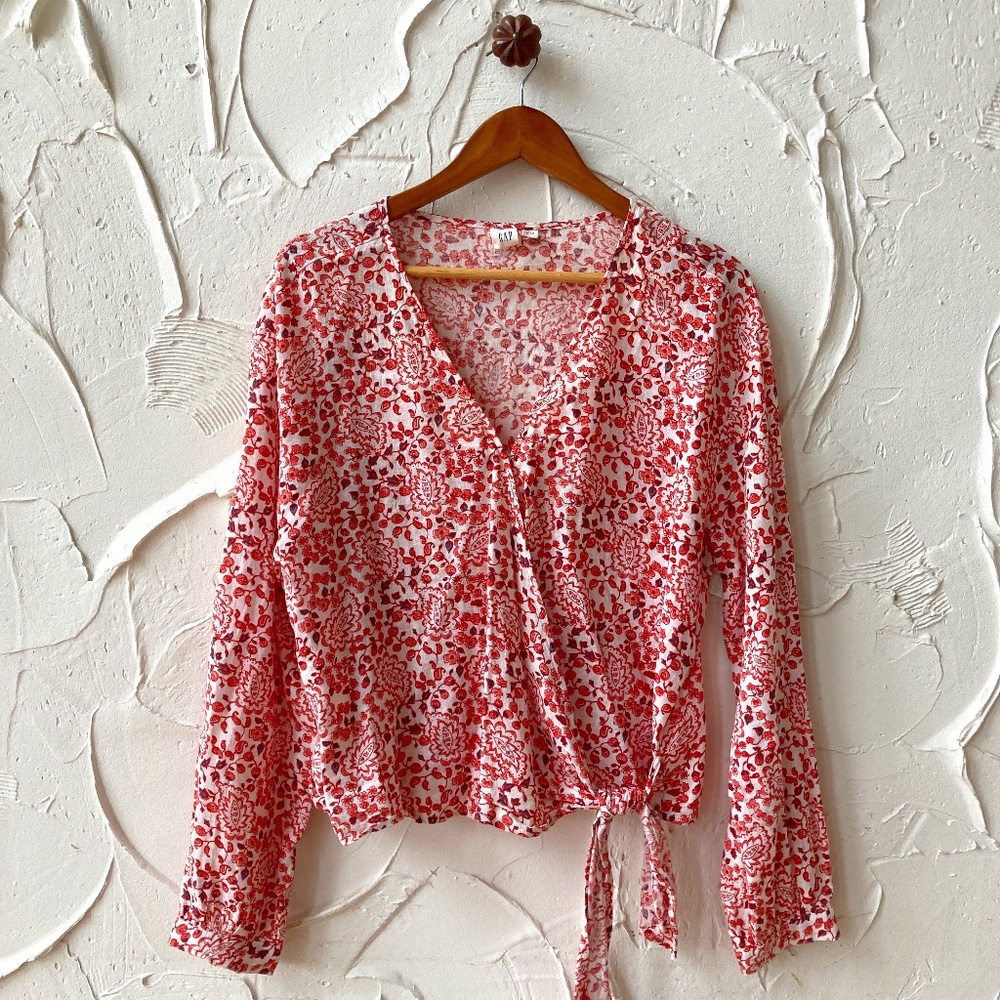 GAP Floral Linen Wrap Top - XL